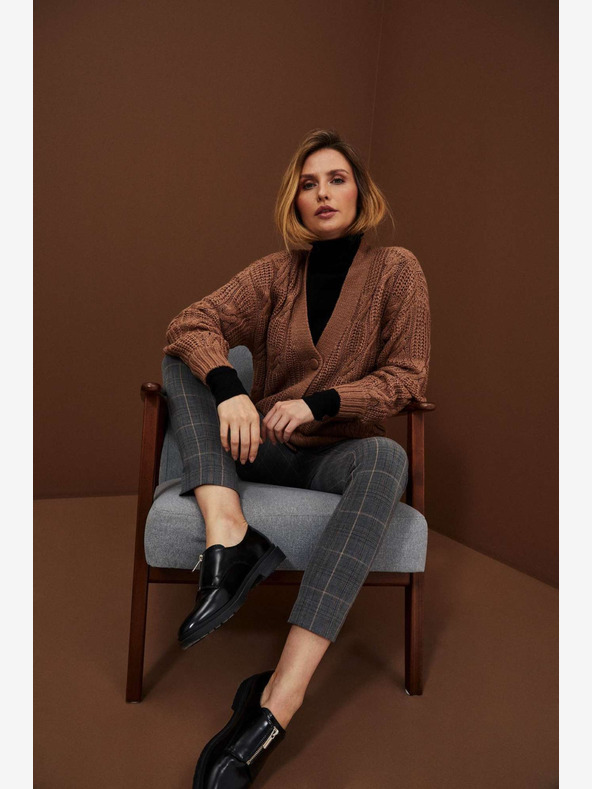 Moodo Moodo Šedé dámske kockované nohavice