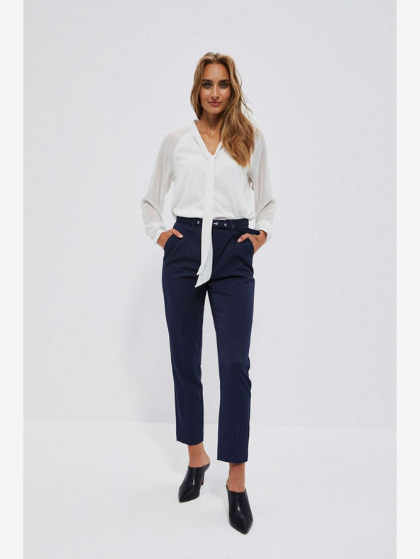 Moodo Tmavomodré dámske nohavice s opaskom Moodo