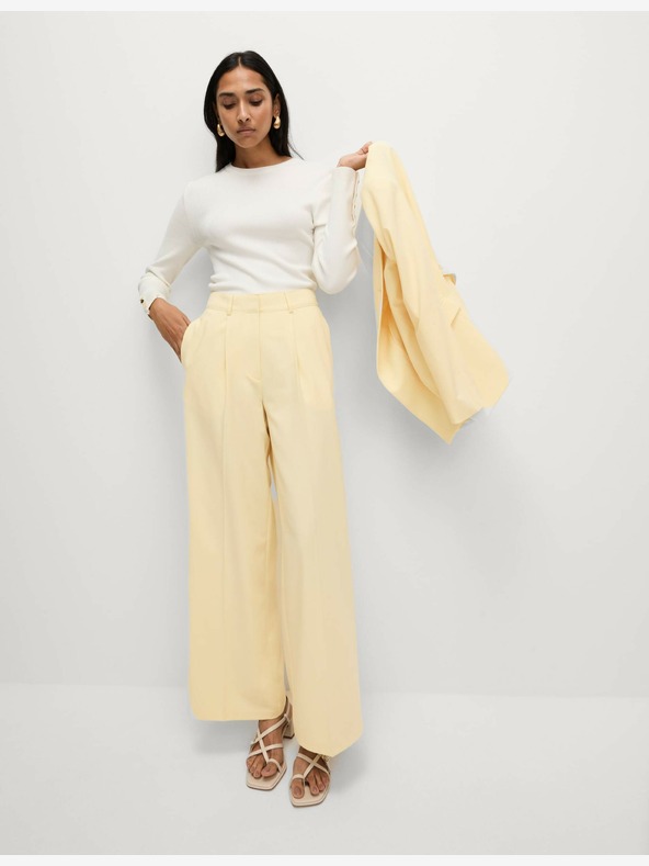 Marks & Spencer Tkané nohavice so širokými nohavicami a skladaným predným dielom Marks & Spencer žltá
