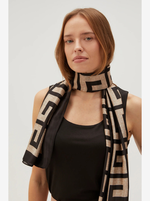 Moodo Béžovo-čierny dámsky vzorovaný šál Moodo