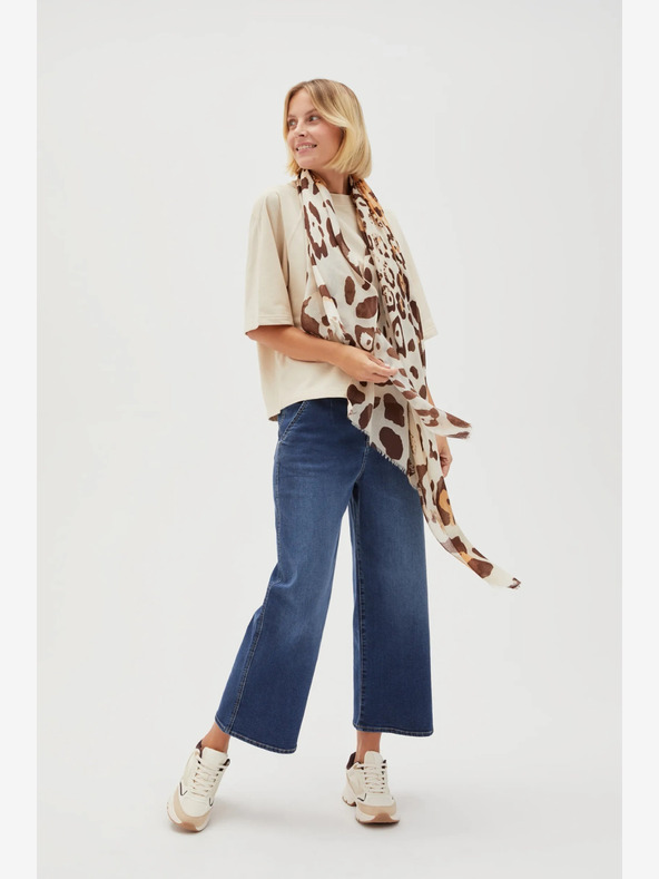 Moodo Krémová a hnedá dámska vzorovaná šatka Moodo