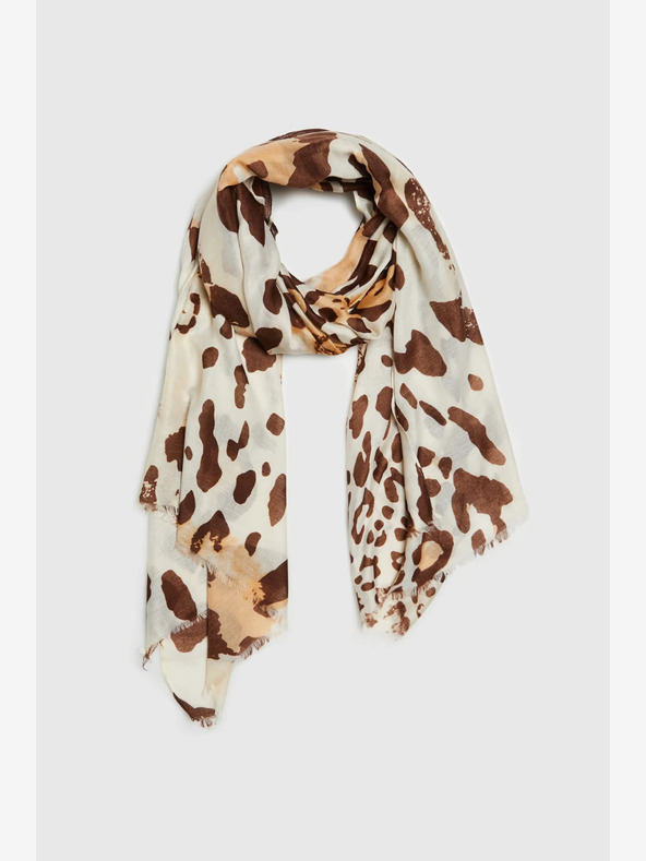 Moodo Krémová a hnedá dámska vzorovaná šatka Moodo