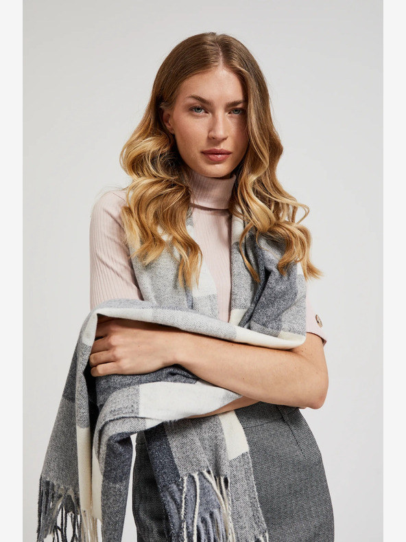 Moodo Moodo bielo-sivý dámsky károvaný šál