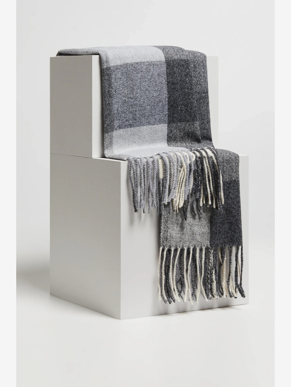 Moodo Moodo bielo-sivý dámsky károvaný šál