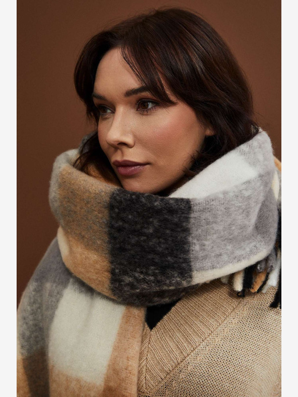 Moodo Čierno-béžový dámsky károvaný šál Moodo