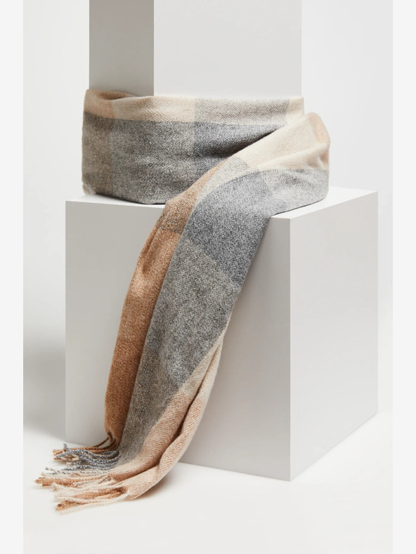 Moodo Moodo šedá a béžová dámska károvaná šatka