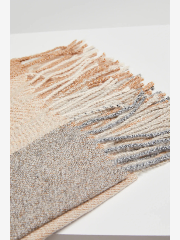 Moodo Moodo šedá a béžová dámska károvaná šatka