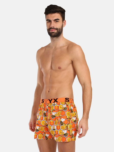 Styx Žlté a oranžové pánske vzorované šortky na spanie Styx Včely