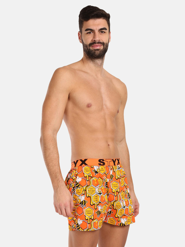 Styx Žlté a oranžové pánske vzorované šortky na spanie Styx Včely