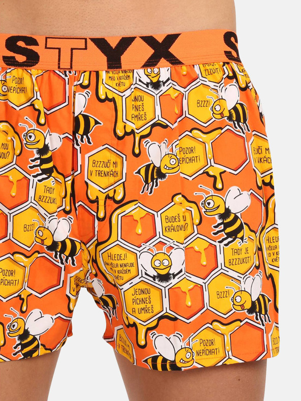Styx Žlté a oranžové pánske vzorované šortky na spanie Styx Včely