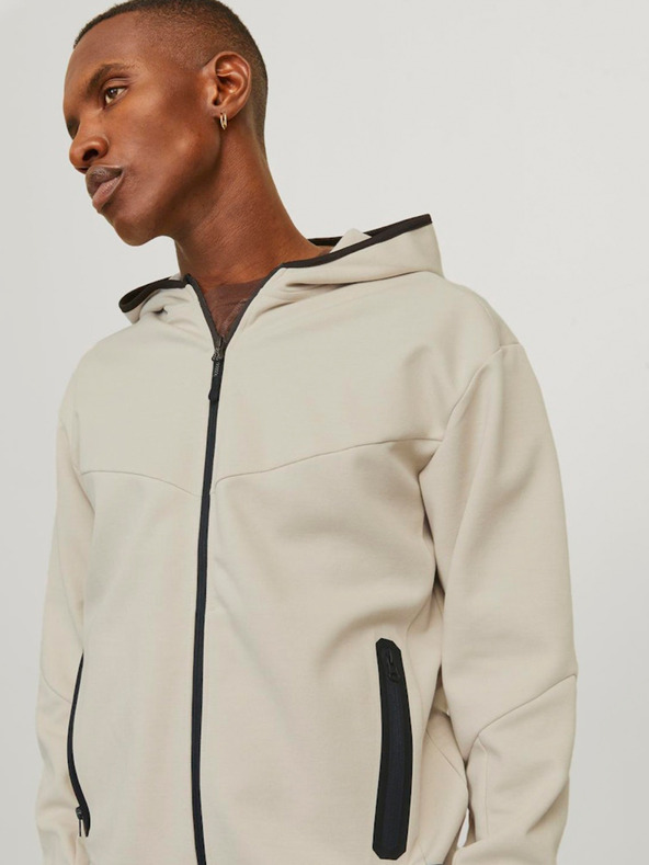 Jack & Jones Jack & Jones Pánska béžová mikina s kapucňou