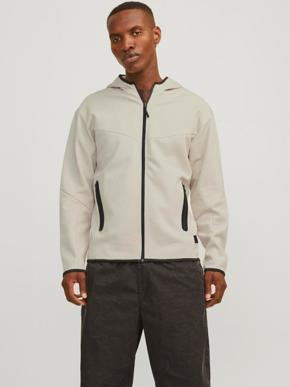 Jack & Jones Jack & Jones Pánska béžová mikina s kapucňou