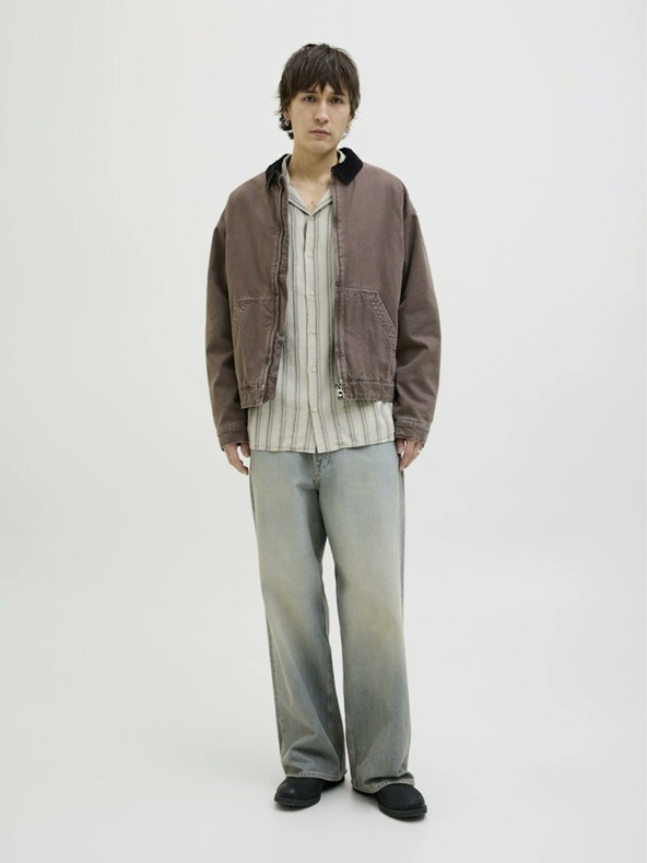 Jack & Jones Jack & Jones Corp Béžová pánska košeľa s krátkym rukávom