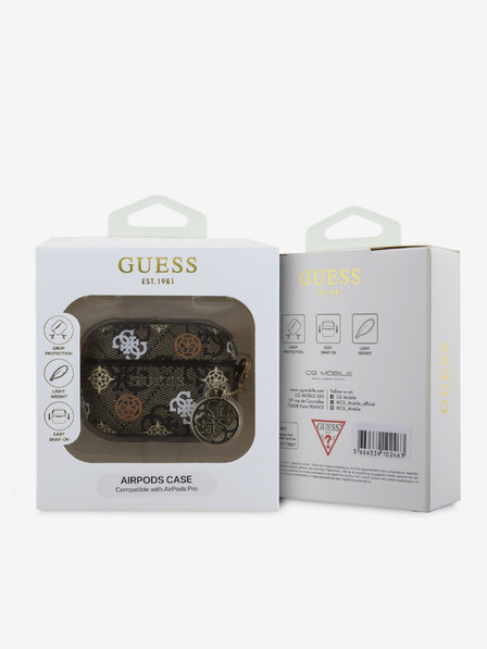 Guess Guess PU 4G Pivoňkové puzdro s očarením pre AirPods Pro hnedé