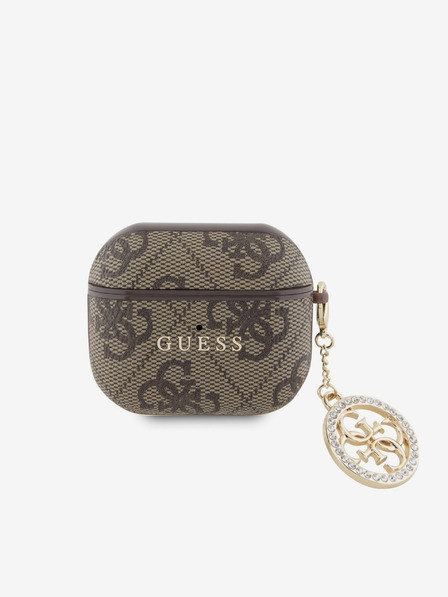 Guess Guess 4G Script PC/PU puzdro s príveskom pre AirPods 3 hnedé
