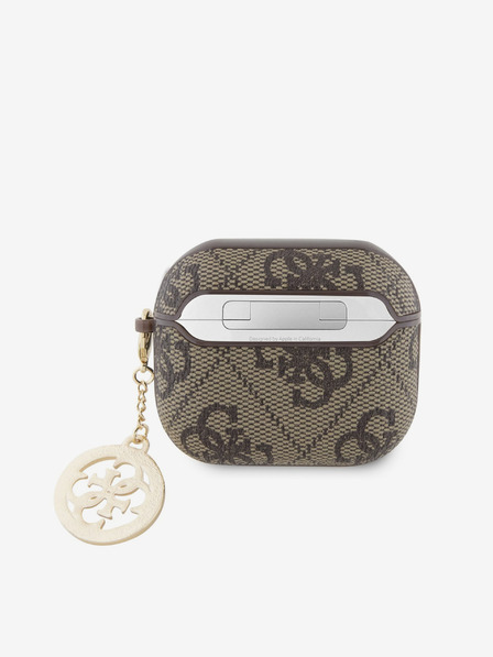 Guess Guess 4G Script PC/PU puzdro s príveskom pre AirPods 3 hnedé