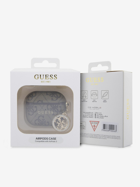 Guess Guess 4G Script PC/PU puzdro s príveskom pre AirPods 3 hnedé