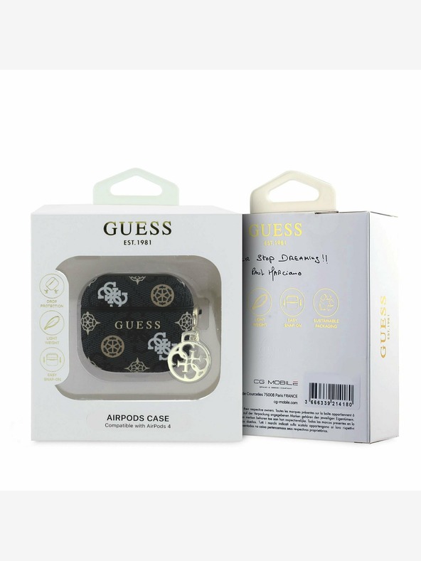 Guess PU 4G Peony Charm Pouzdro pro AirPods 4 Black Obal