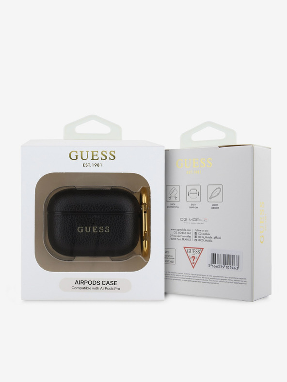 Guess Guess PU zrnité klasické puzdro s logom pre AirPods Pro čierne