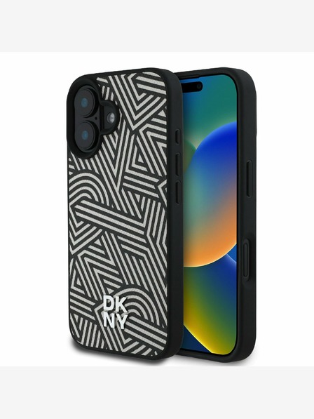 DKNY DKNY PU kožený zadný kryt Magsafe so vzorom kríža pre iPhone 16 slonovinovej farby