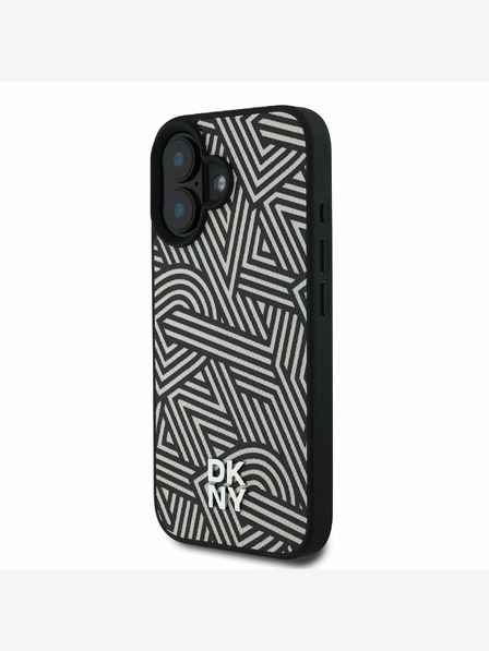 DKNY DKNY PU kožený zadný kryt Magsafe so vzorom kríža pre iPhone 16 slonovinovej farby