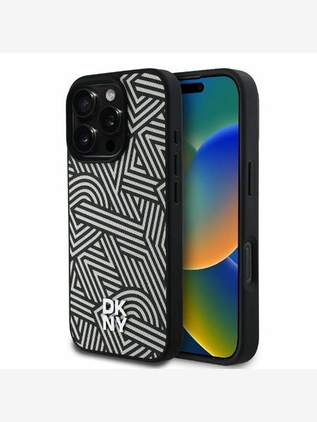 DKNY DKNY PU kožený zadný kryt Crosswalk Pattern Magsafe pre iPhone 16 Pro Max Ivory