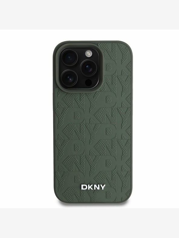 DKNY DKNY PU kožený zadný kryt Magsafe so vzorom mriežky pre iPhone 16 Pro Max Green