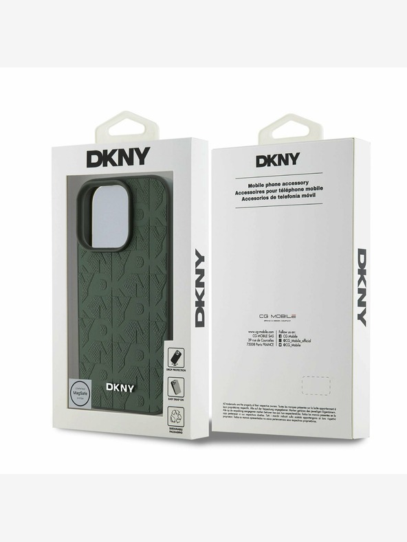 DKNY DKNY PU kožený zadný kryt Magsafe so vzorom mriežky pre iPhone 16 Pro Max Green