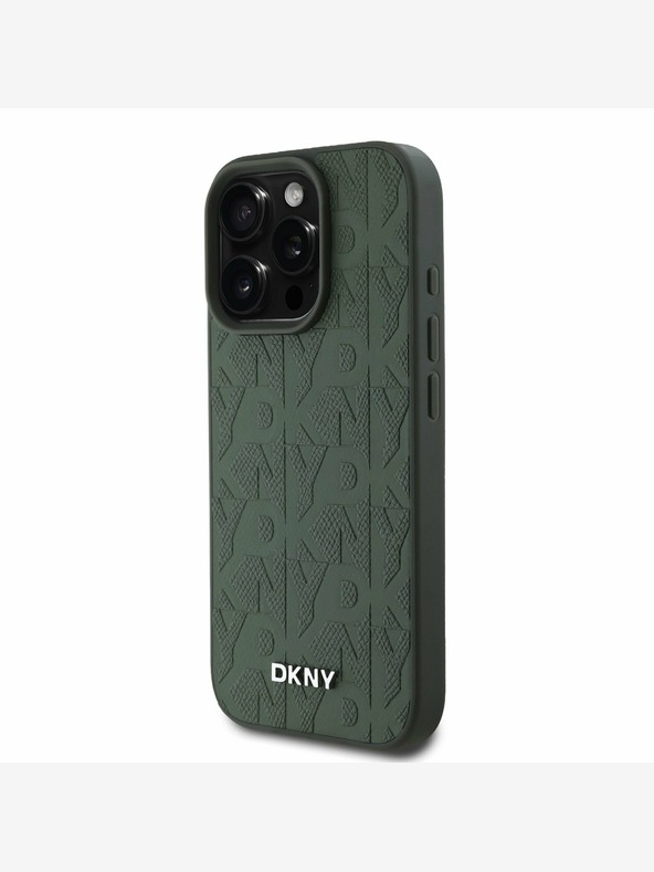 DKNY DKNY PU kožený zadný kryt Magsafe so vzorom mriežky pre iPhone 16 Pro Green