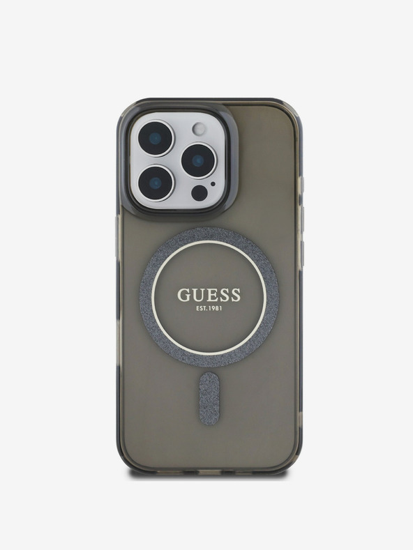 Guess Guess IML Glitter Ring MagSafe zadný kryt pre iPhone 16 Pro čierny