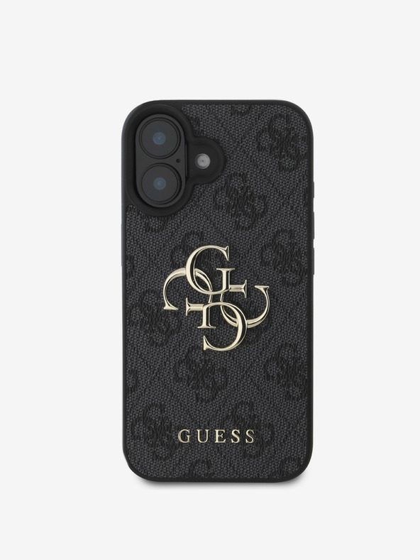 Guess Guess PU 4G Metal Logo Zadný kryt pre iPhone 16 sivý