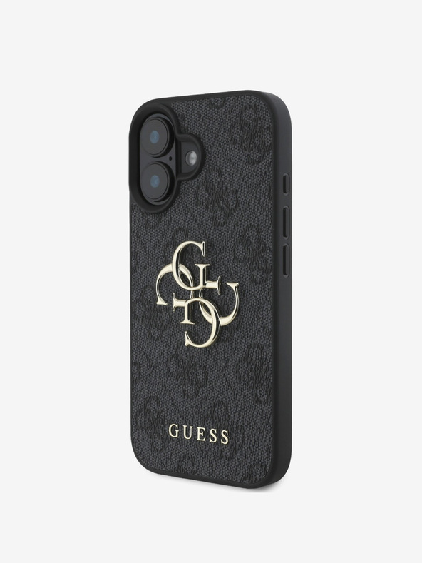 Guess Guess PU 4G Metal Logo Zadný kryt pre iPhone 16 sivý