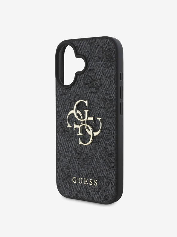 Guess Guess PU 4G Metal Logo Zadný kryt pre iPhone 16 sivý
