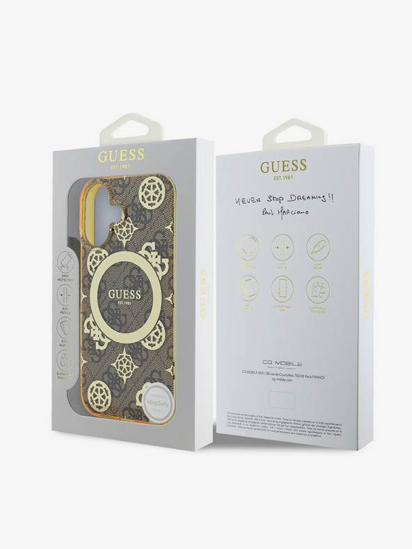 Guess Guess IML 4G Peony MagSafe zadný kryt pre iPhone 16 hnedý