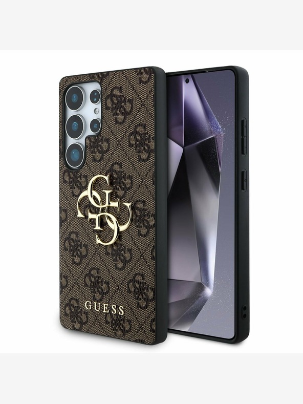 Guess PU 4G Metal Logo Zadní Kryt pro Samsung Galaxy S25 Ultra Brown Obal na telefón
