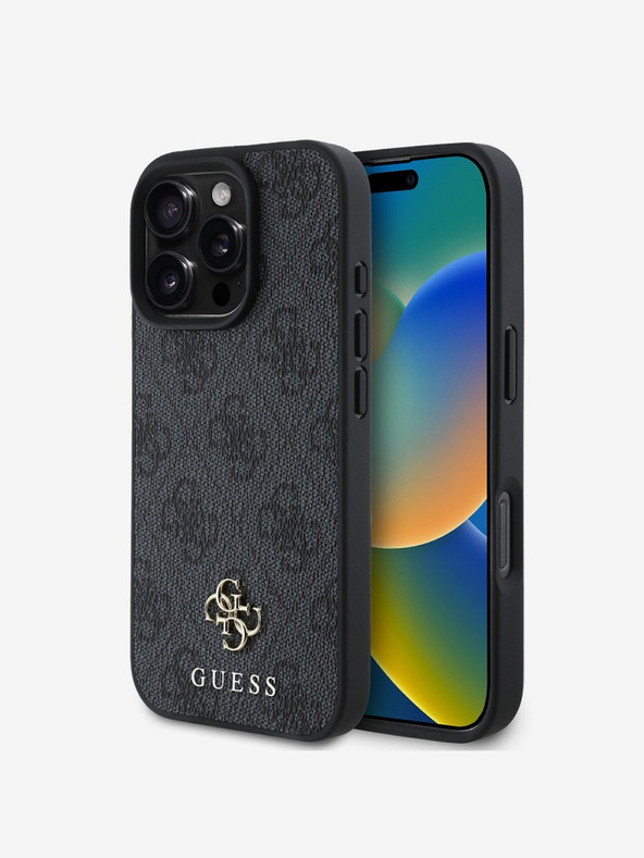 Guess Guess PU 4G Small Metal Logo MagSafe zadný kryt pre iPhone 16 Pro sivý