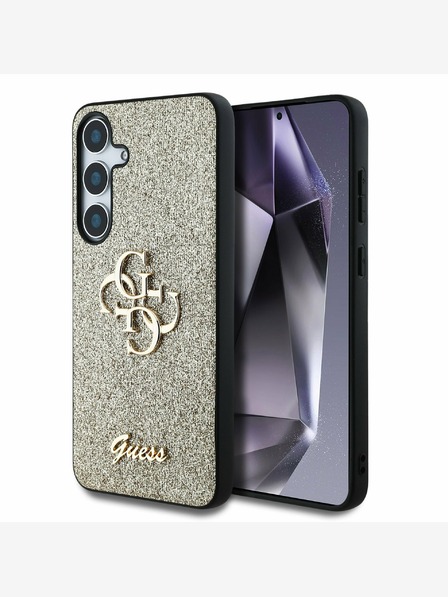 Guess Guess PU Pevný zadný kryt s kovovým logom 4G Glitter pre Samsung Galaxy S25 zlatý