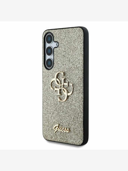 Guess Guess PU Pevný zadný kryt s kovovým logom 4G Glitter pre Samsung Galaxy S25 zlatý