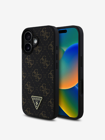 Guess Guess PU Leather 4G Triangle Metal Logo Zadný kryt pre iPhone 16 Black
