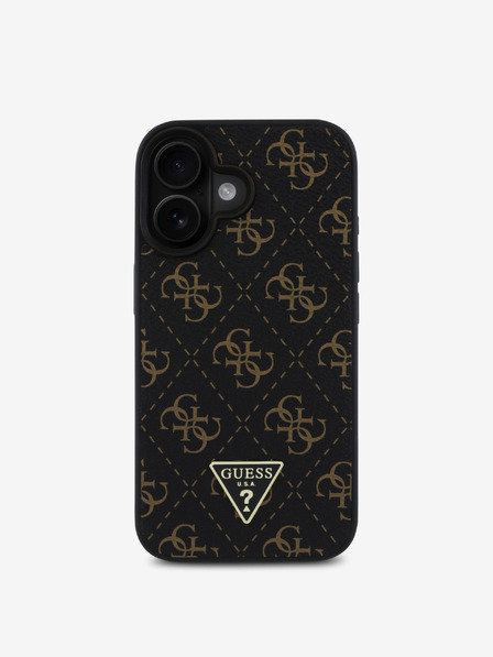 Guess Guess PU Leather 4G Triangle Metal Logo Zadný kryt pre iPhone 16 Black