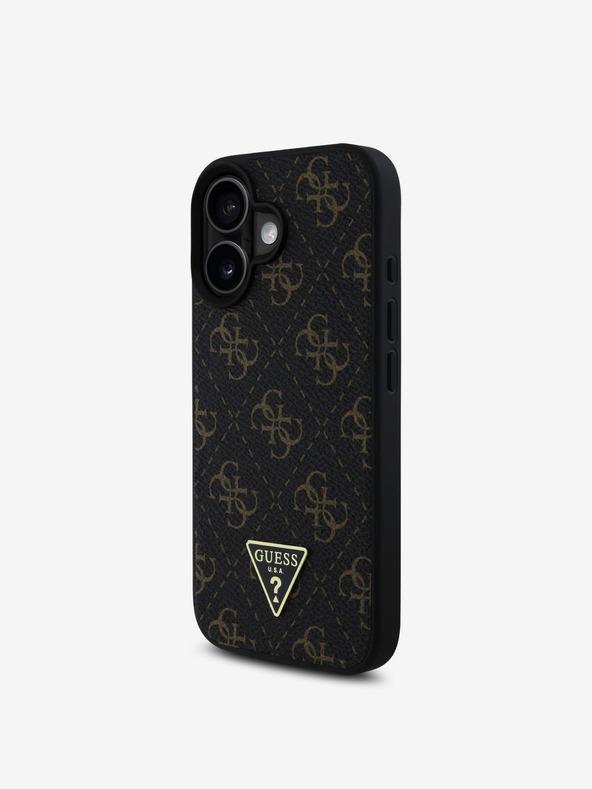 Guess Guess PU Leather 4G Triangle Metal Logo Zadný kryt pre iPhone 16 Black