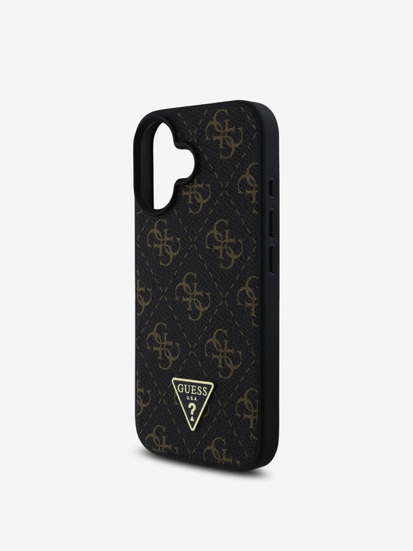 Guess Guess PU Leather 4G Triangle Metal Logo Zadný kryt pre iPhone 16 Black