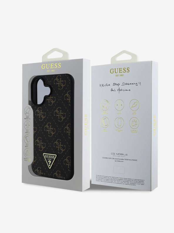 Guess Guess PU Leather 4G Triangle Metal Logo Zadný kryt pre iPhone 16 Black