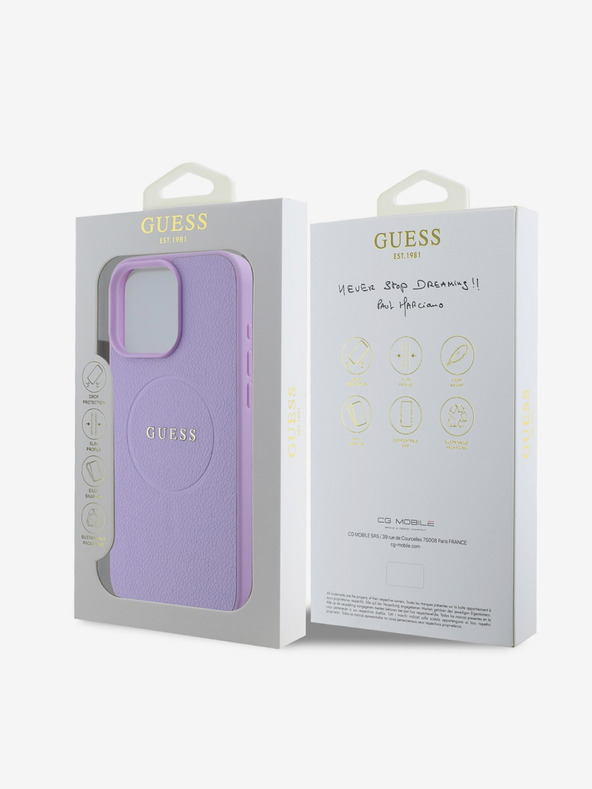 Guess Guess PU Grained Classic Logo MagSafe zadný kryt pre iPhone 16 Pro fialový