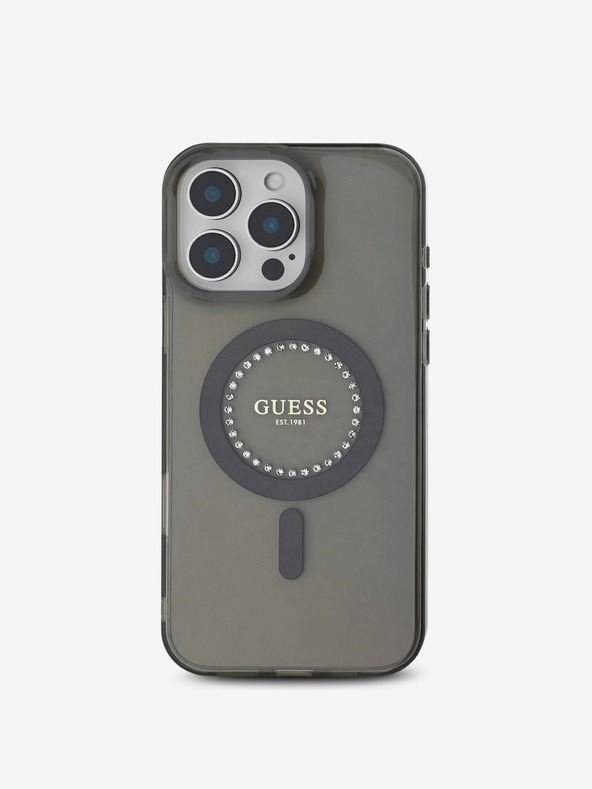 Guess Guess IML Ring Rhinestones MagSafe zadný kryt pre iPhone 16 Pro čierny