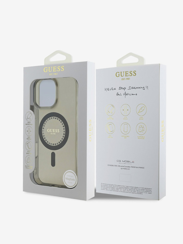 Guess Guess IML Ring Rhinestones MagSafe zadný kryt pre iPhone 16 Pro čierny