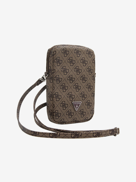 Guess Guess PU 4G taška na telefón s trojuholníkovým logom a zipsom hnedá
