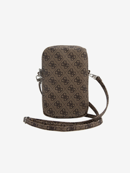 Guess Guess PU 4G taška na telefón s trojuholníkovým logom a zipsom hnedá