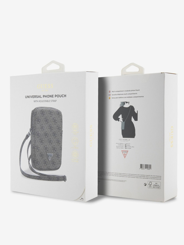 Guess Guess PU 4G taška na telefón s trojuholníkovým logom a zipsom hnedá