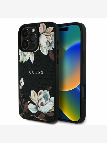 Guess Guess PU Grained Magnolia MagSafe zadný kryt pre iPhone 16 Pro čierny